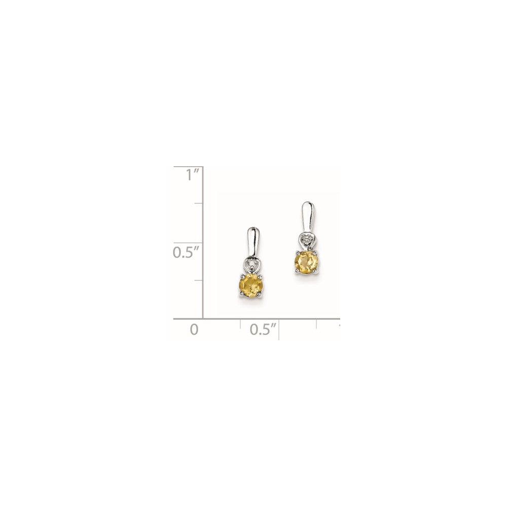 Sterling Silver Rhodium Plated Diamond u0026 Citrine Post Earrings