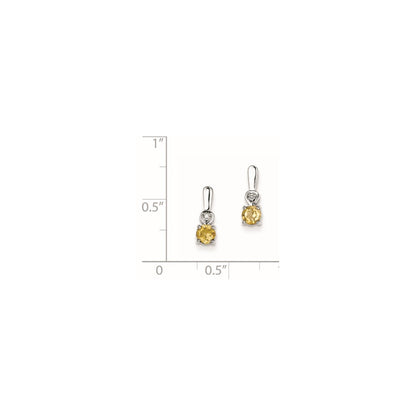 Sterling Silver Rhodium Plated Diamond u0026 Citrine Post Earrings