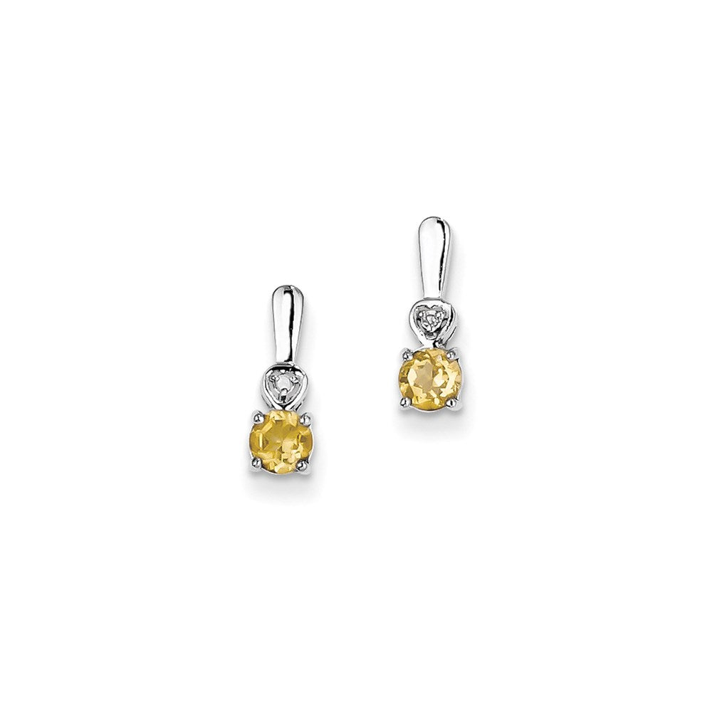 Sterling Silver Rhodium Plated Diamond u0026 Citrine Post Earrings
