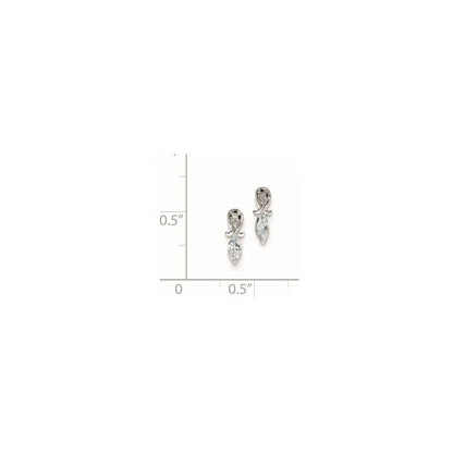 Sterling Silver Rhodium Plated Dia. Aquamarine Marquise Earrings