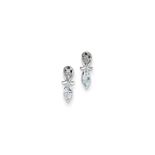 Sterling Silver Rhodium Plated Dia. Aquamarine Marquise Earrings