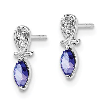 Sterling Silver Rhodium Plated Diamond Tanzanite Marquise Post Earrings