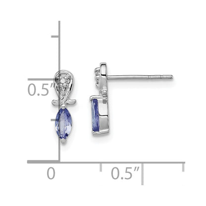 Sterling Silver Rhodium Plated Diamond Tanzanite Marquise Post Earrings