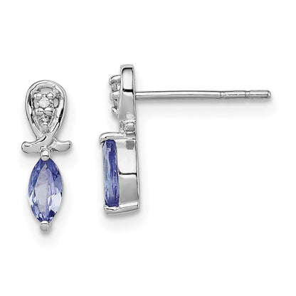 Sterling Silver Rhodium Plated Diamond Tanzanite Marquise Post Earrings