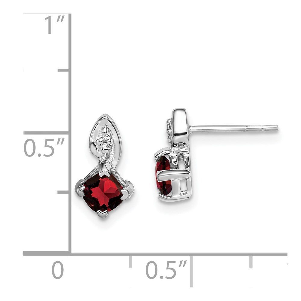 Sterling Silver Rhodium Plated Diamond Garnet Post Earrings