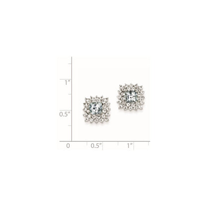 Sterling Silver Rhodium Plated White Topaz u0026 Aquamarine Earrings