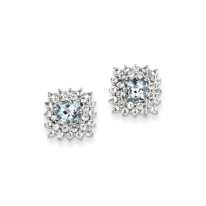 Sterling Silver Rhodium Plated White Topaz u0026 Aquamarine Earrings
