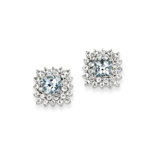 Sterling Silver Rhodium Plated White Topaz u0026 Aquamarine Earrings