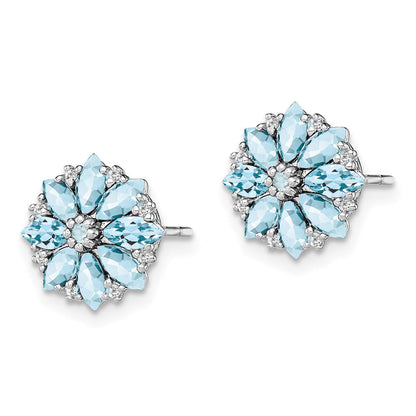 Sterling Silver Rhodium-plated Diamond u0026 Aquamarine Earrings
