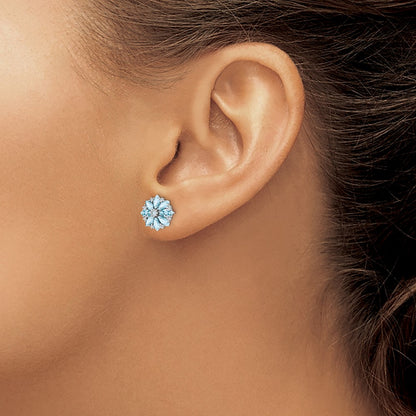 Sterling Silver Rhodium-plated Diamond u0026 Aquamarine Earrings