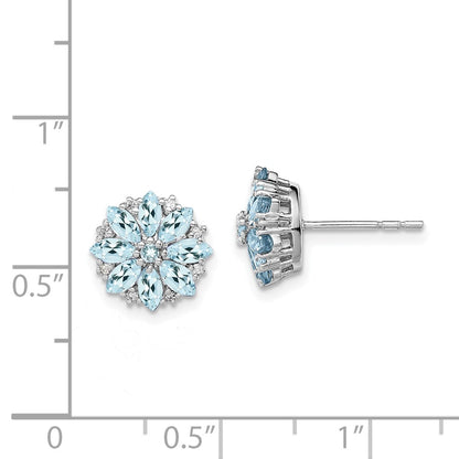 Sterling Silver Rhodium-plated Diamond u0026 Aquamarine Earrings