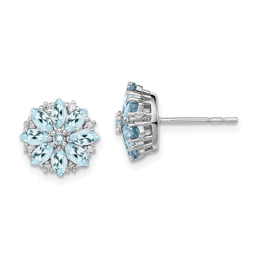 Sterling Silver Rhodium-plated Diamond u0026 Aquamarine Earrings