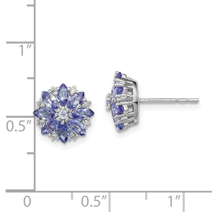 Sterling Silver Rhodium Plated Diamond u0026 Tanzanite Post Earrings