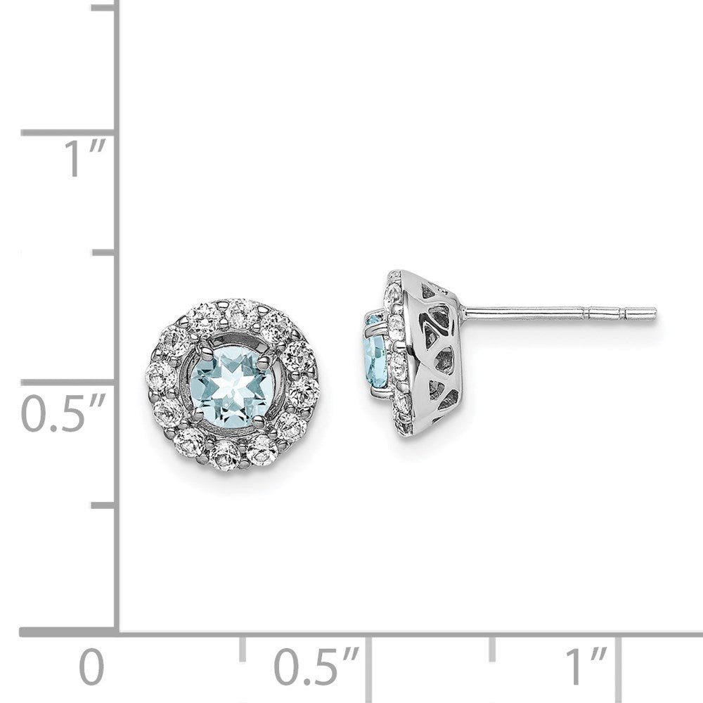 Sterling Silver Rhodium Plated White Topaz u0026 Aquamarine Earrings