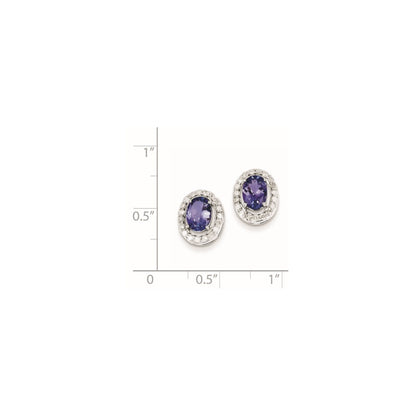 Sterling Silver Rhodium Plated Diamond u0026 Tanzanite Oval Post Earrings
