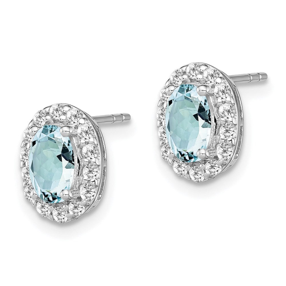 Sterling Silver Rhodium Plated Dia. u0026 Aquamarine Oval Post Earrings