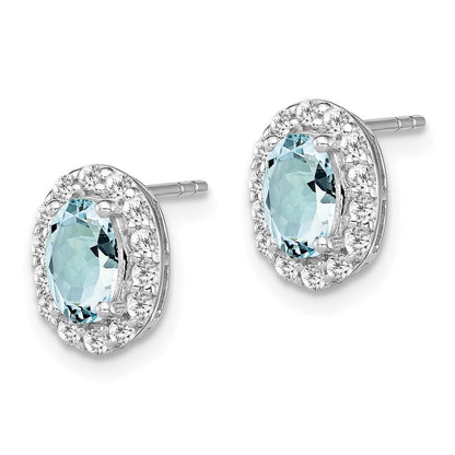 Sterling Silver Rhodium Plated Dia. u0026 Aquamarine Oval Post Earrings