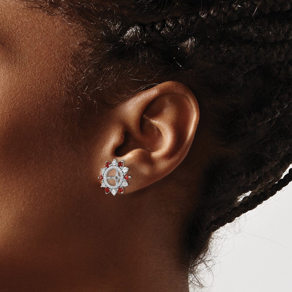 Sterling Silver Rhodium Garnet Earring Jacket