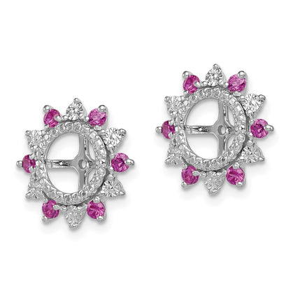 Sterling Silver Rhodium Created Ruby Earring Jacket
