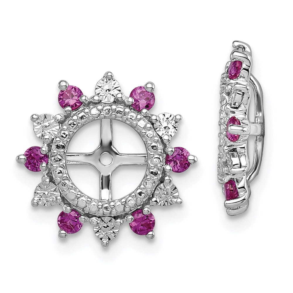 Sterling Silver Rhodium Created Ruby Earring Jacket