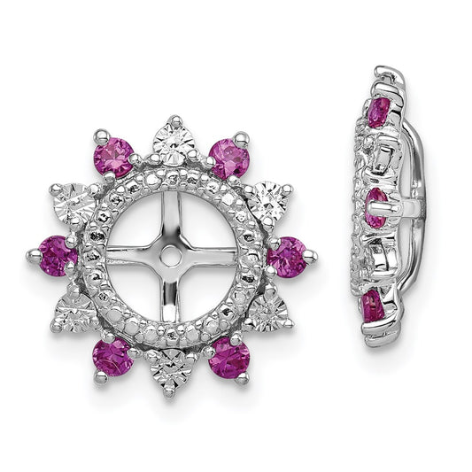 Sterling Silver Rhodium Created Ruby Earring Jacket
