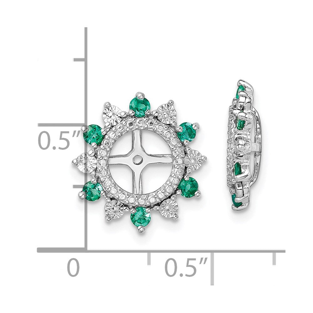 Sterling Silver Rhodium Created Emerald Earring Jacket