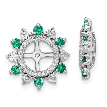 Sterling Silver Rhodium Created Emerald Earring Jacket
