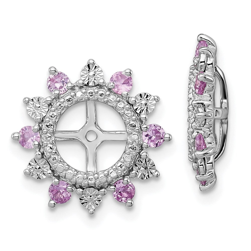 Sterling Silver Rhodium Created Pink Sapphire Earring Jacket