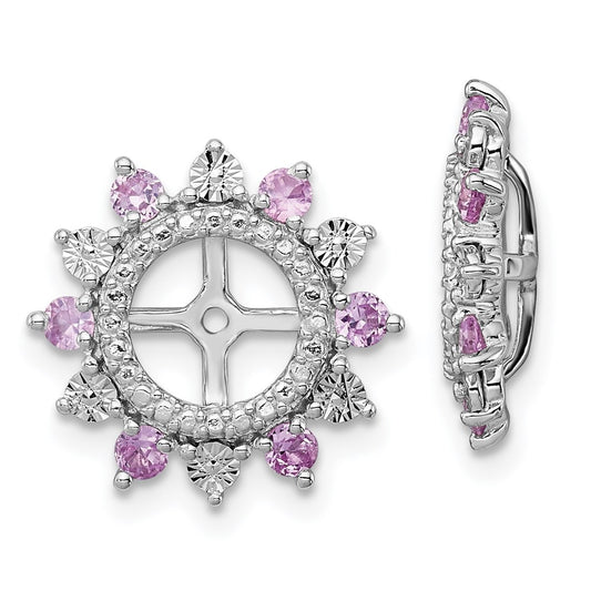 Sterling Silver Rhodium Created Pink Sapphire Earring Jacket