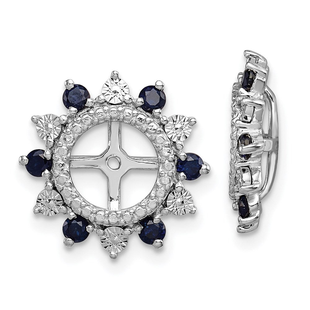 Sterling Silver Rhodium Created Sapphire Earring Jacket