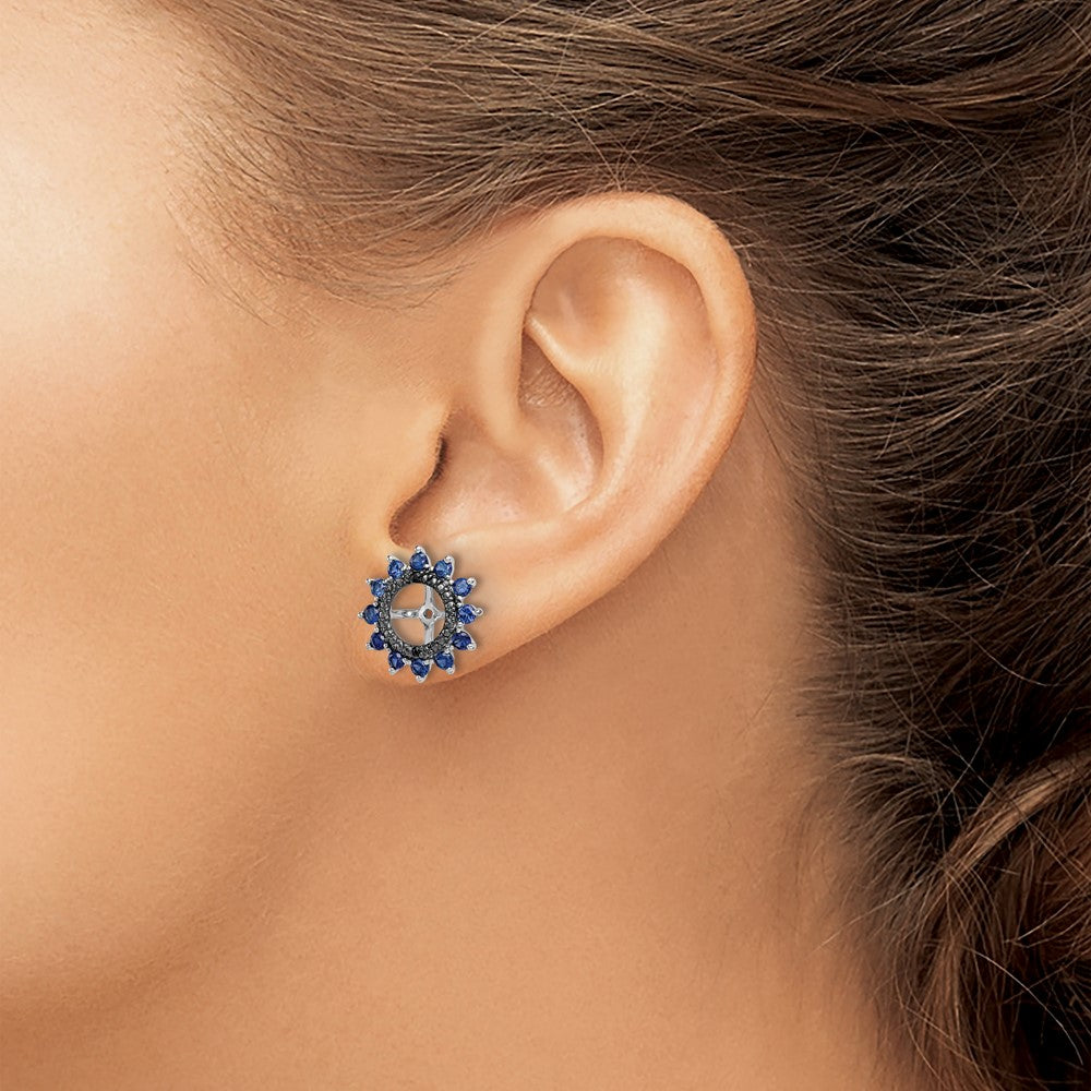 Sterling Silver Rhodium Created Sapphire u0026 Black Sapphire Earring Jacket
