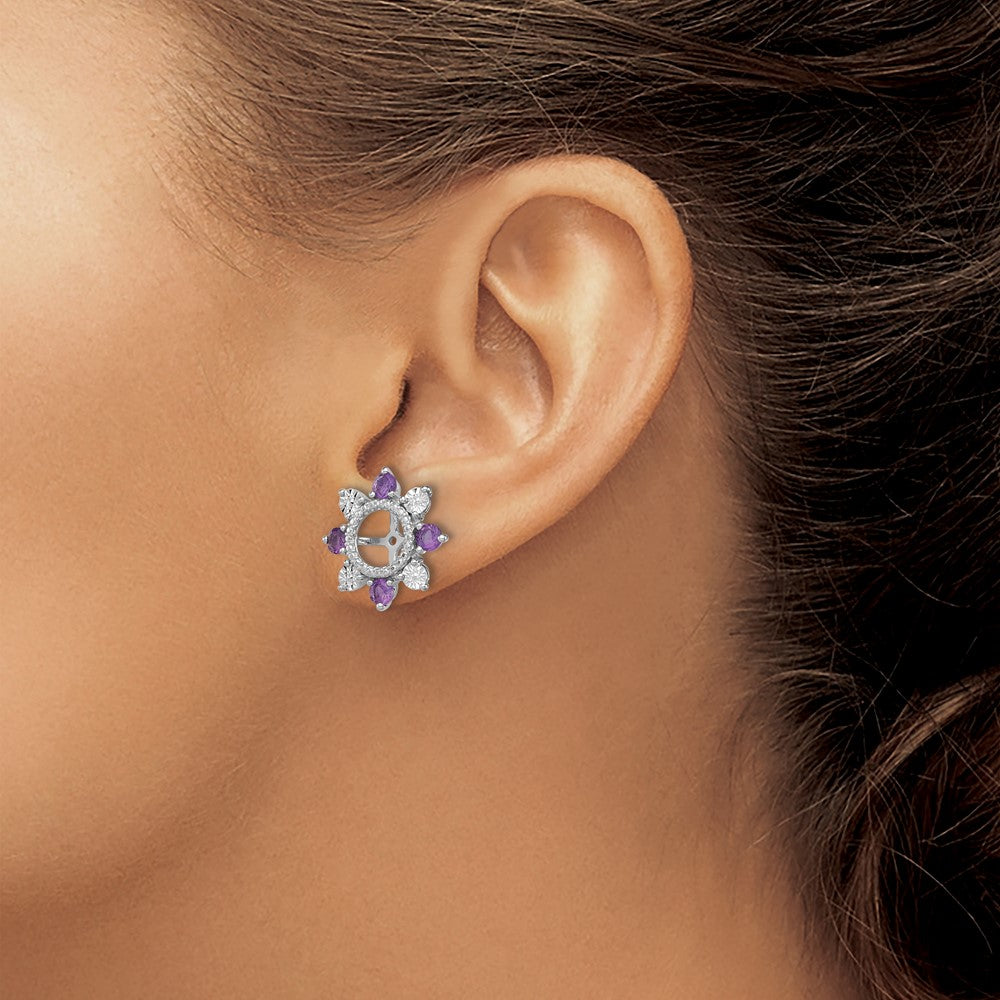 Sterling Silver Rhodium Amethyst Earring Jacket