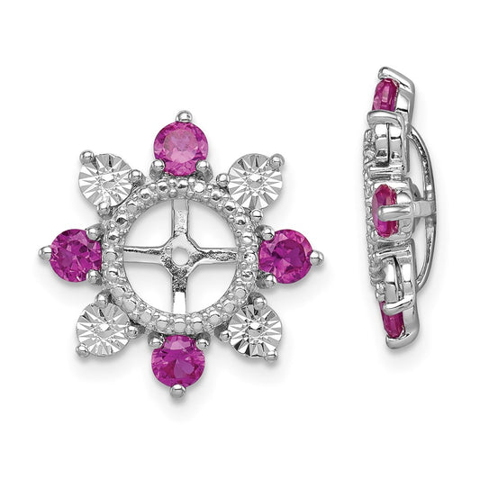 Sterling Silver Rhodium Created Ruby Earring Jacket
