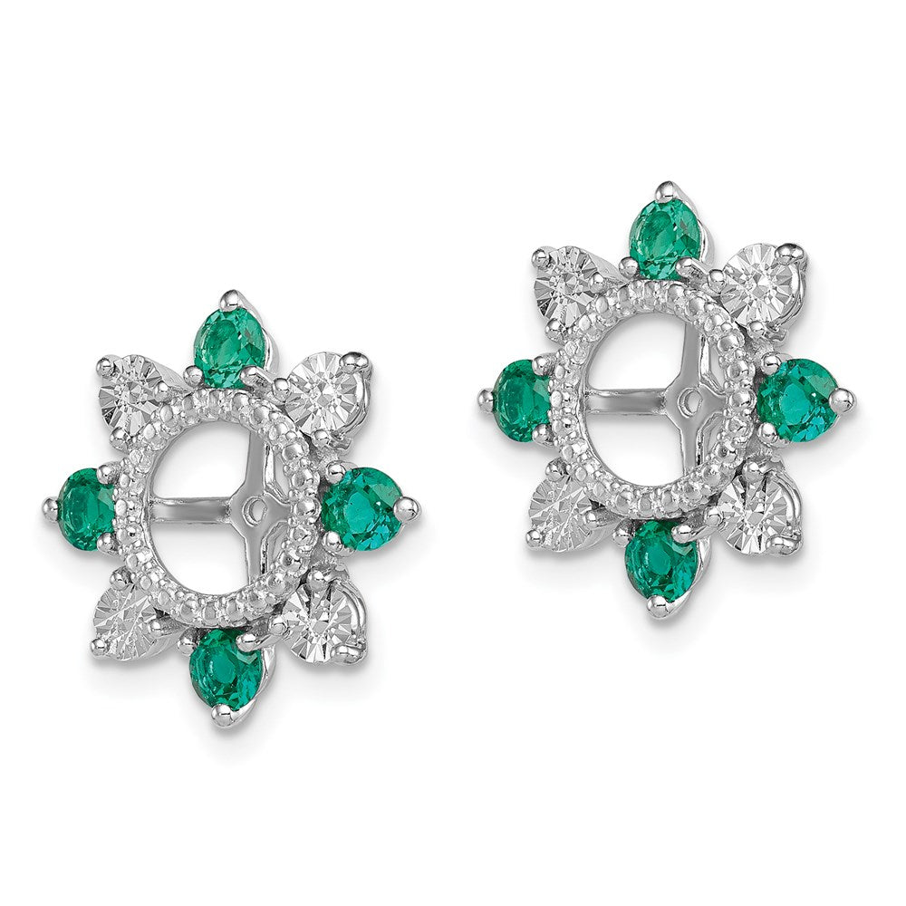 Sterling Silver Rhodium Created Emerald Earring Jacket