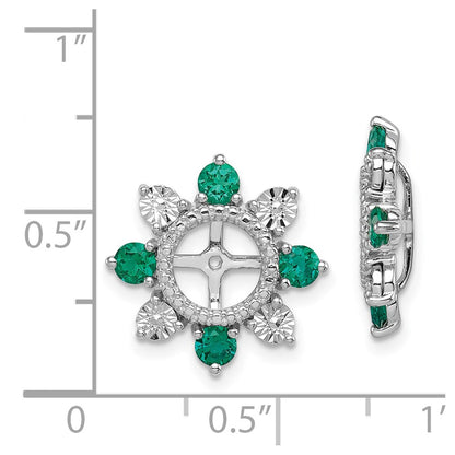 Sterling Silver Rhodium Created Emerald Earring Jacket
