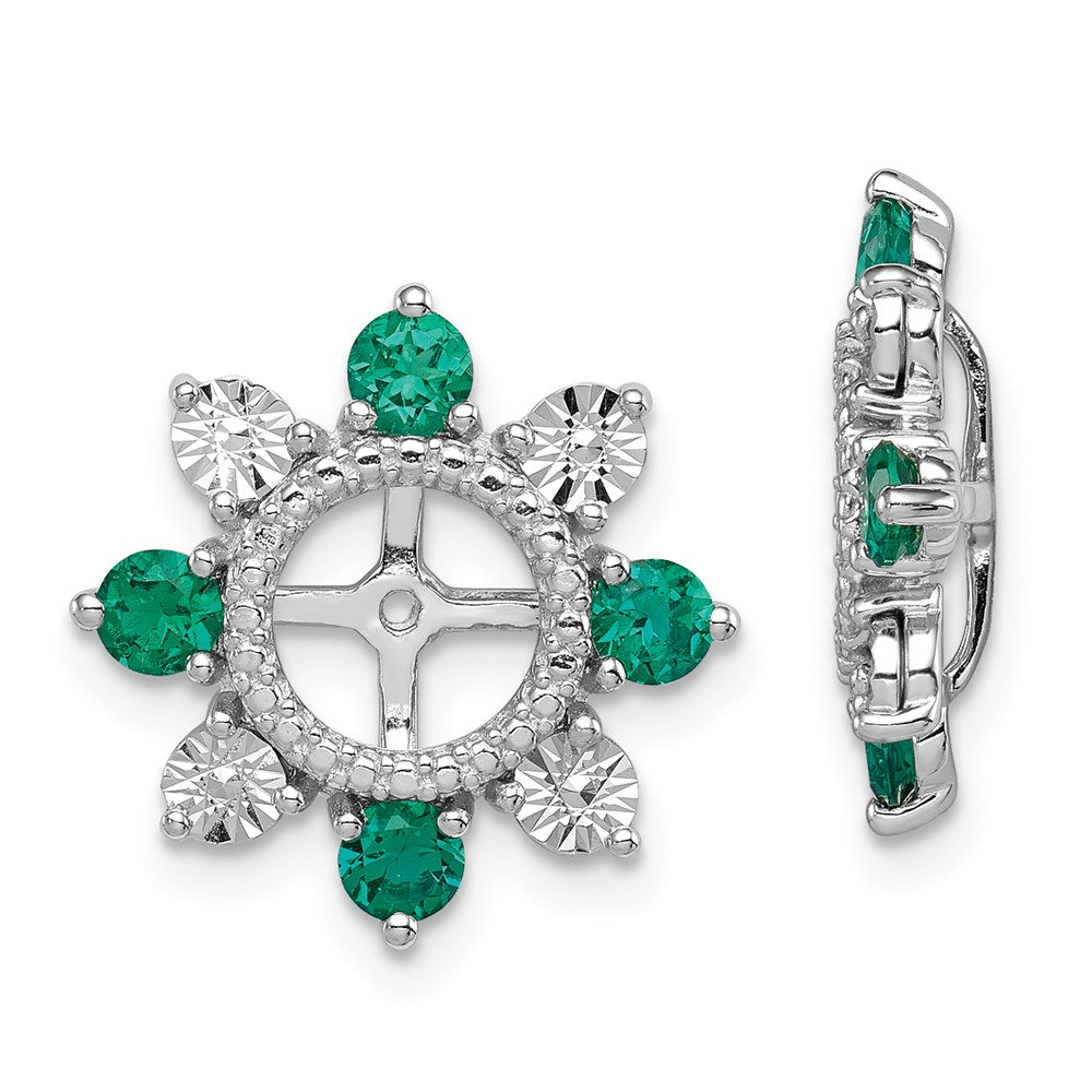 Sterling Silver Rhodium Created Emerald Earring Jacket