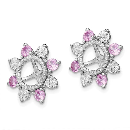 Sterling Silver Rhodium Created Pink Sapphire Earring Jacket