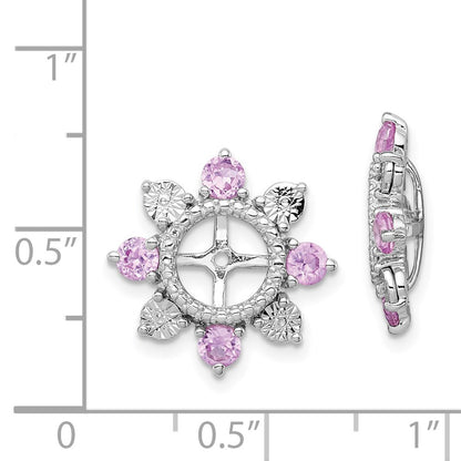 Sterling Silver Rhodium Created Pink Sapphire Earring Jacket