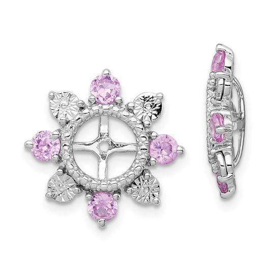 Sterling Silver Rhodium Created Pink Sapphire Earring Jacket