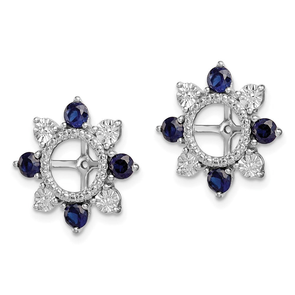 Sterling Silver Rhodium Created Sapphire Earring Jacket