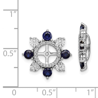 Sterling Silver Rhodium Created Sapphire Earring Jacket