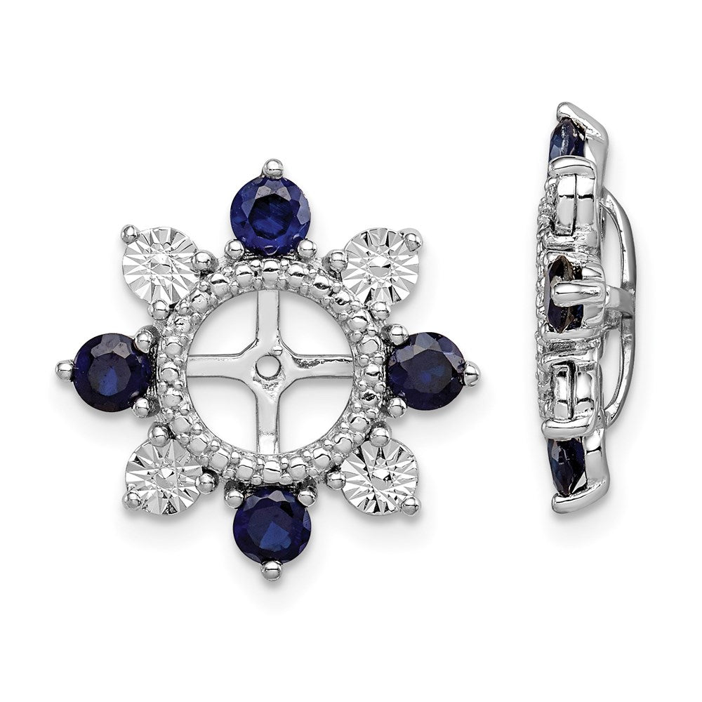 Sterling Silver Rhodium Created Sapphire Earring Jacket