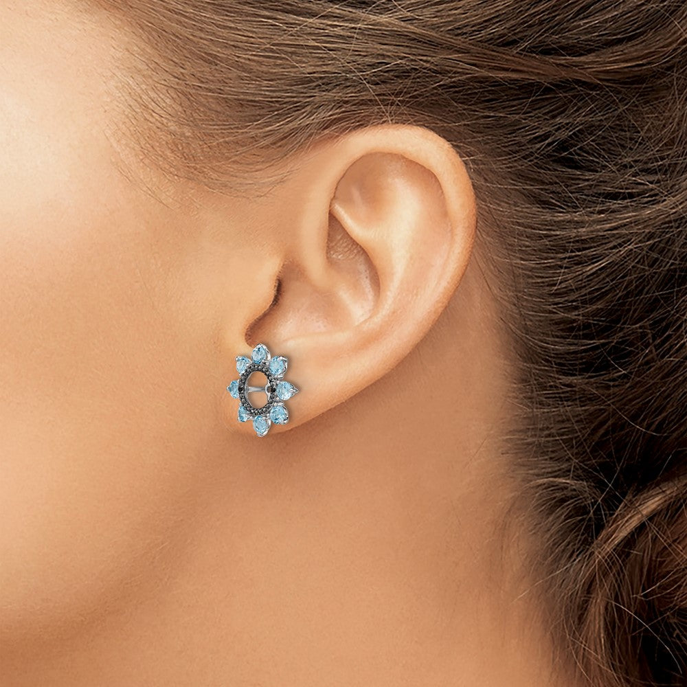 Sterling Silver Rhodium Swiss Blue Topaz u0026 Black Sapphire Earring Jacket