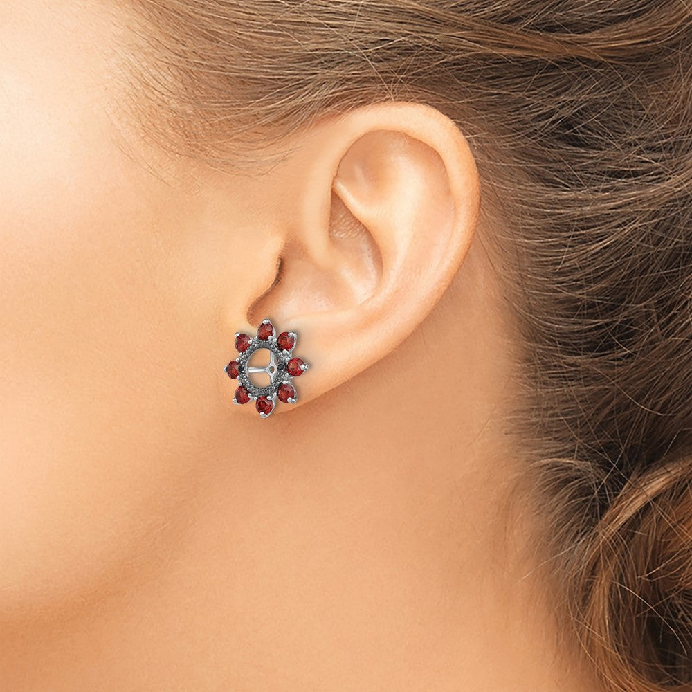 Sterling Silver Rhodium Garnet u0026 Black Sapphire Earring Jacket