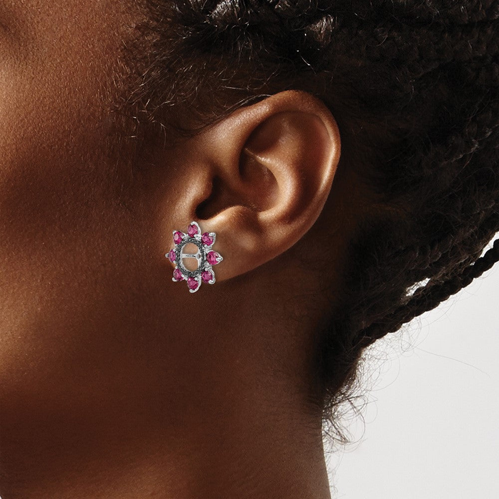 Sterling Silver Rhodium Rhodolite Garnet u0026 Black Sapphire Earring Jacket