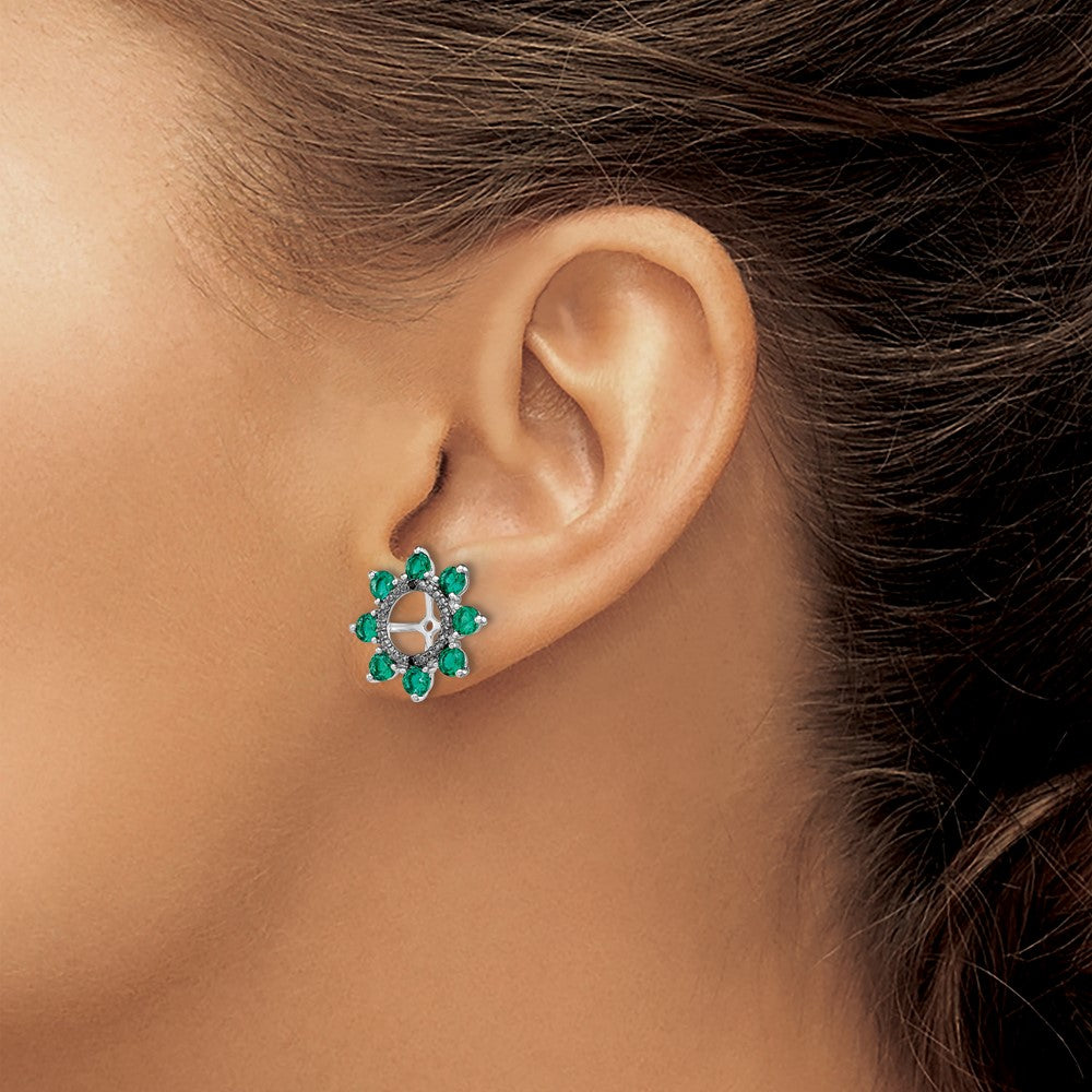 Sterling Silver Rhodium Created Emerald u0026 Black Sapphire Earring Jacket