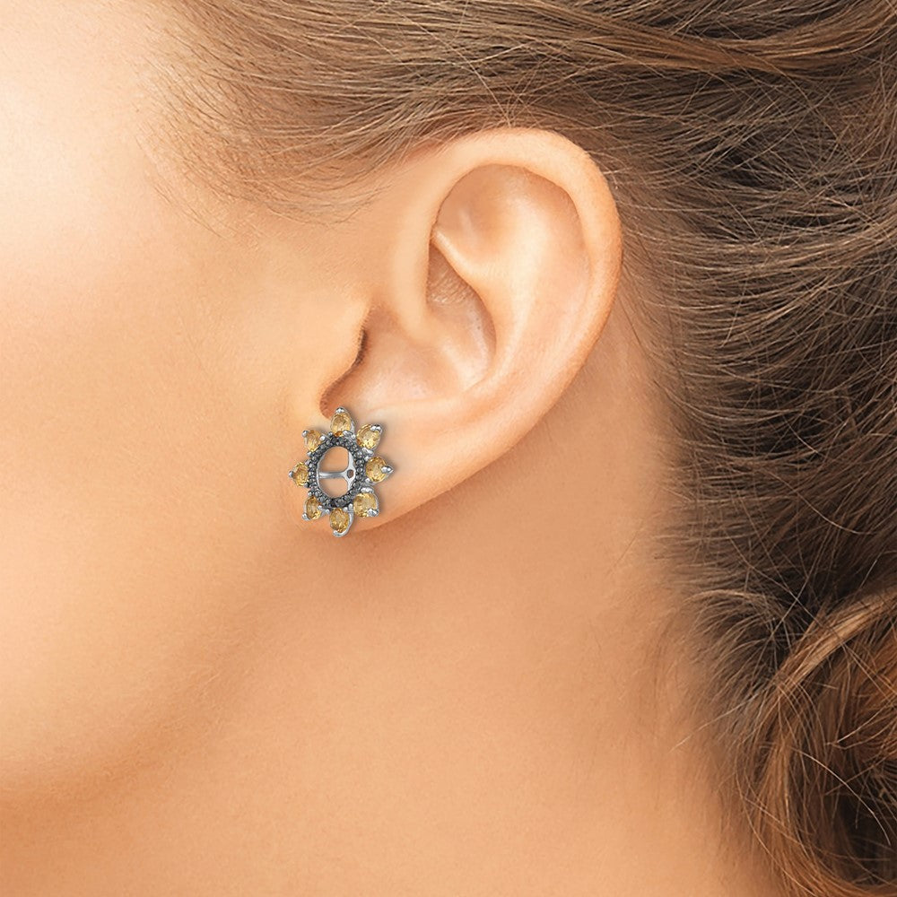 Sterling Silver Rhodium Citrine u0026 Black Sapphire Earring Jacket