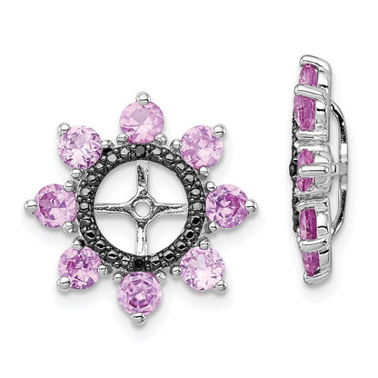 Sterling Silver Rhodium Created Pink Sapphire u0026 Black Sapphire Earring Jack