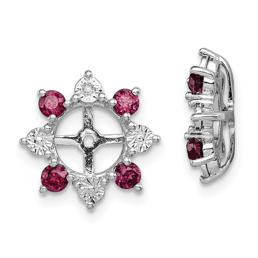 Sterling Silver Rhodium Diamond u0026 Rhodolite Garnet Earring Jacket