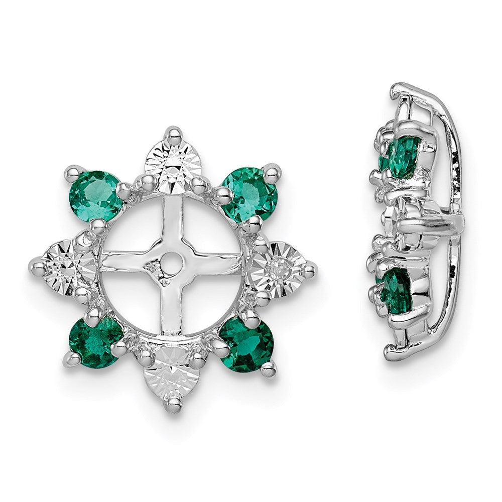 Sterling Silver Rhodium Diamond u0026 Created Emerald Earring Jacket